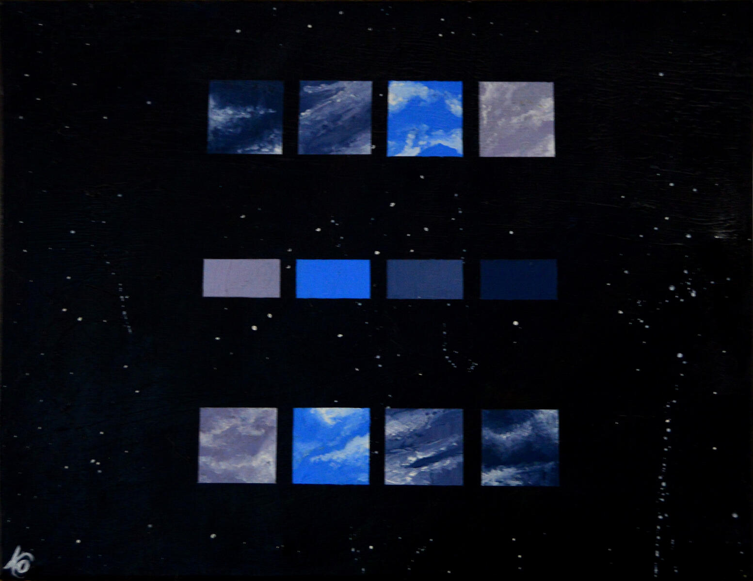 "sections of the sky" acrylic paint. "20" x 16".